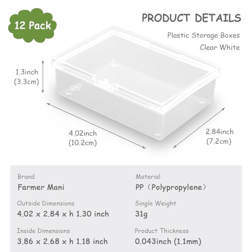 Image of 12 Pack Rectangle Clear Plastic Beads Storage Containers Box (4.02 x 2.84 x 1.3 Inch), Small Bead Organizer for Small items, Crafts, Beads, Coins, Jewelry and Business Cards