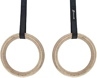 ProsourceFit Unisex Wooden Gymnastic Rings, Beige/Black, One Size UK