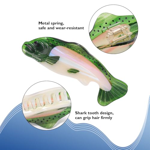Fish Hair Claw Clip, 5 Inch Pearlescent White, Metal Spring Grip with Shark Tooth Design, Marine-Inspired Hair Accessory for Women Girls Gift