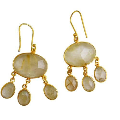 Boucles d'oreilles quartz rutile d'un design chandelier chic pour illuminer vos soirées d'été