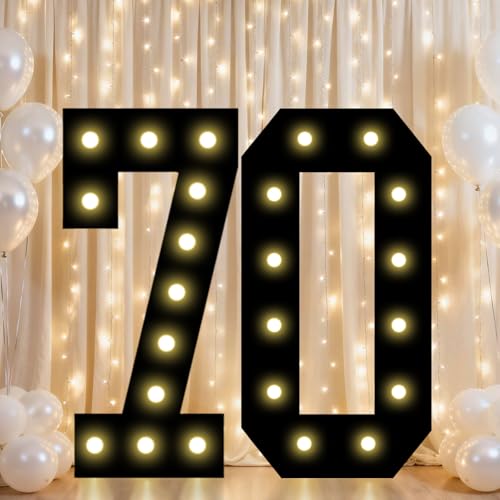 Image of Pooqla 70th Birthday Decorations for Men, 2.4FT Light Up Numbers | Marquee Numbers Black Party Decorations, Large Lighted Number Gifts for Him 70th Anniversary Decoration Party Backdrop