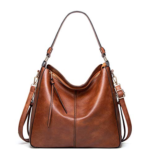 Elonglin Bolsa Hobo Feminina Bolsa de Couro Sintético com Alça de Ombro Vintage Grande Bolsa de Ombro marrom 34 x 13 x 30 cm
