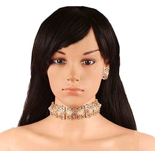 Image of Touchstone Mughal Jali Collection Gold Tone Indian Mughal Bollywood White Diamante Jewelry Choker Set for Women