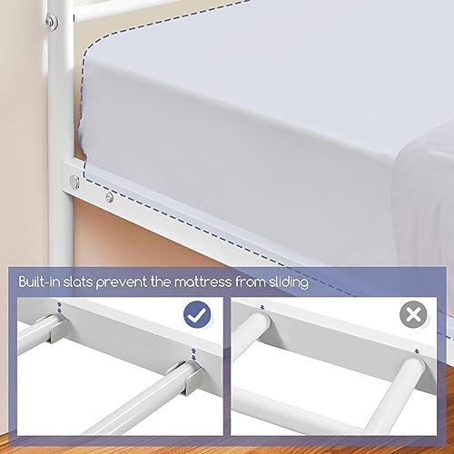 Yaheetech Metallbett 90 x 190 cm Minimalistischer Bettrahmen mit Kopfteil Gästebett mit Lattenrost für Schlafzimmer Gästezimmer 32cm Höhe unter dem Bett Weiß