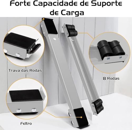 Suporte com Rodinhas Movel Ajustável Telescópico para Geladeira Fogão Máquina de Lavar Móveis Pesados até 200kgs Base Antiderrapante Estrutura Reforçada Portátil Deslizante Silencioso Versátil Durável #1