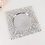 TABLECLOTHSFACTORY 6 Pack Silver Square Acrylic Charger Plates with Hollow Lace Border, Dinner Chargers Event Tabletop Decor - 12' For Party & Decorations