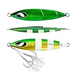 OCEAN CAT 1 PC Slow Fall Pitch Fishing Lures Sinking Lead Metal Flat Jigs Jigging Baits with Hook for Saltwater Fishing (100g, Green&Gold)