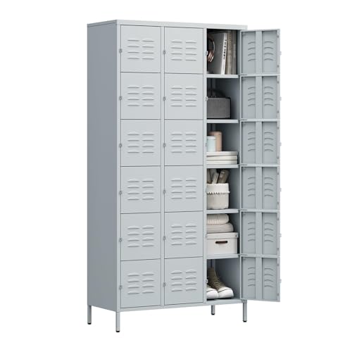 Letaya Metal Lockers for Employees-18 Door Storage Locker with Shelves and Lockable Steel Cabinet for School,Gym,Office,Staff (Grey, 18 Door)