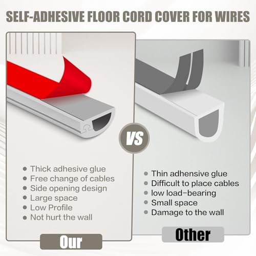 Image of Cord Wall Cover, 236in Self-Adhesive Wire Covers for Cords on Wall, Extension Cable Hider for Floor, Mounted Tv, Home and Office Cavity 0.63 inch Wx0.31 H