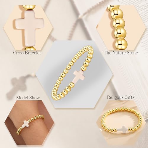 Image of Cross Bracelets for Women, Christian Gifts for Women Stocking Stuffers for Teens Cross Bracelet Imperial Nature Stone Bead Bracelet Confirmation Baptism Gift for Teen Girls Christmas Religious Gift Cathlic Faith Jewelry