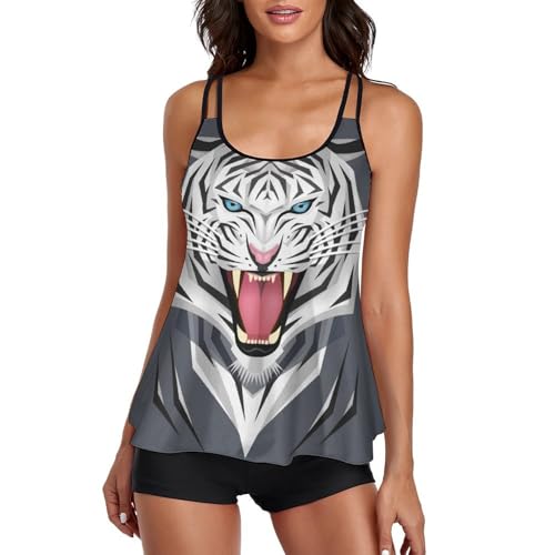 Tankini blanc avec short de garçon pour nager et marcher sur la plage