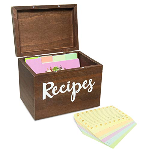 Pomeat Recipe Box,Recipe Card Box with Cards and Dividers, Wood Recipe Box for 4 x 6 In Recipe Cards- Gifts for Mom Women Wedding Bridal Shower,7.1 x 5.5 x 5 Inches