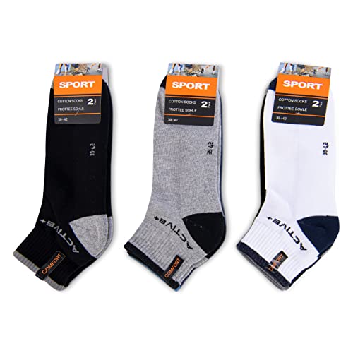 6 of 12 Paar Sneaker Sokken Heren & Dames Sportsokken Badstof Zool Katoen - Afbeelding 8