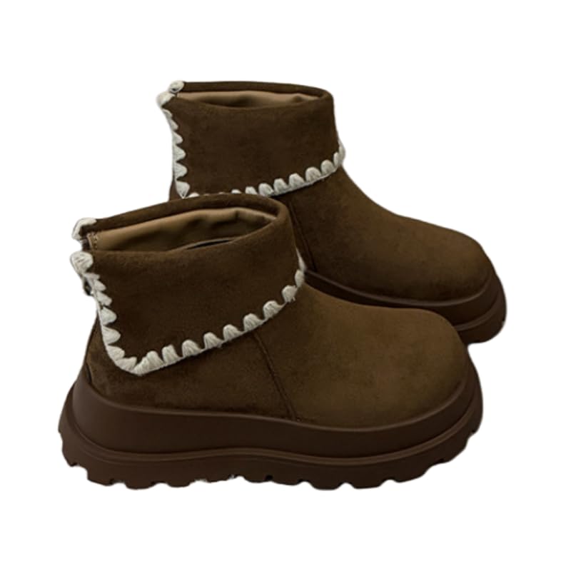 Womens Suede Ankle Platform Boots Round Toe Chunky Ankle Boots Retro Style Booties Back Zipper Design