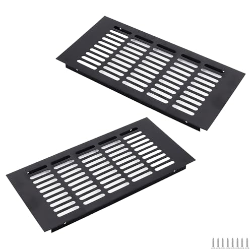 WJUAN Lot de 2 grilles d'aération rectangulaires en aluminium - 300 x 150 mm - Noir - Pour armoires, chambre à coucher et portes