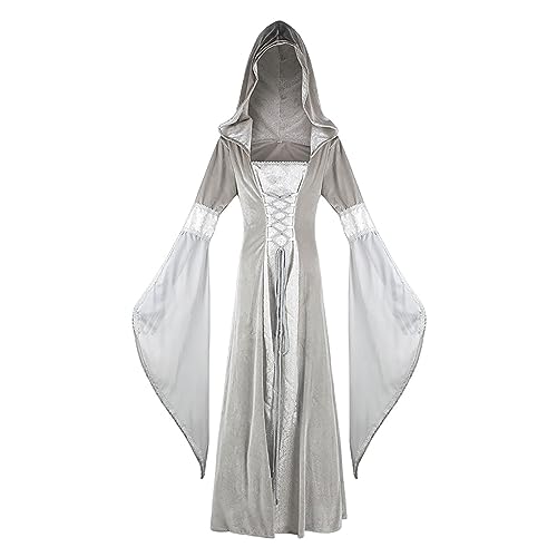 Robe médiévale à capuche longue jupe de mariée tunique corset pour cosplay
