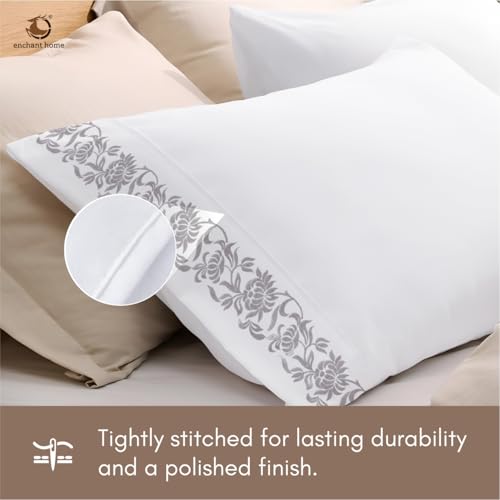 Image of Pure Cotton 500 TC Bag Type Pillow Cover Set | Greek Embroidered Pillow Cover Set | Percale Weave | 18 X 27 Inches (2, Silver Blossom)