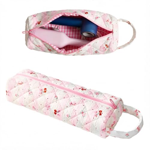 Image of HANNEA Hair Tools Organizer Bag with Cherry Pattern for Airwrap Style, Flat Irons, Hair Dryers and Styling Tools, Portable Hair Dryer Bag Case, Pink