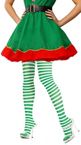 Green and White Striped Tights Green 