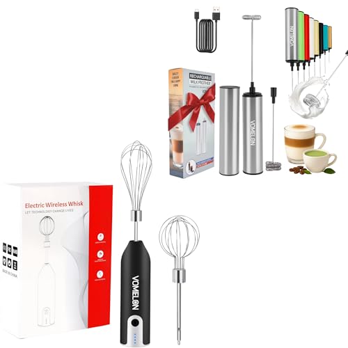Frother & Hand Mixer Gift Set – Rechargeable Milk Frother and Wireless Egg Beater with Stainless Steel Whisks for Coffee, Baking & Holiday Gifts