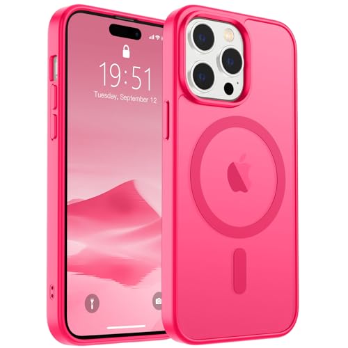 Image of SUPFINE Magnetic for iPhone 14 Pro Case (Compatible with MagSafe) (Military Grade Drop Protection) Slim Translucent Matte Shockproof with Anti-Fingerprint Phone Case,Hot Pink