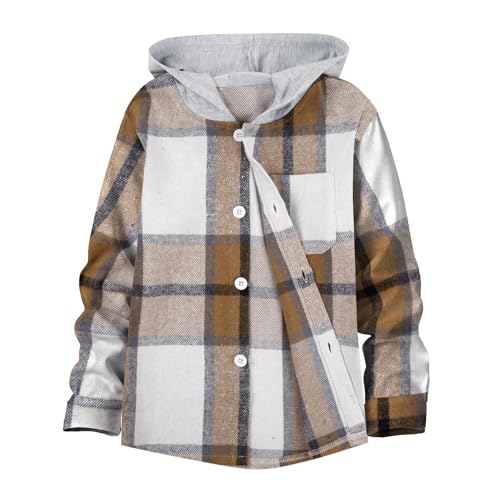 Image of Boys Girls Flannel Shirts Plaid Hoodies Fall Fashion Button Down Shirts | Long Sleeve Shirts Hooded Lightweight Jacket, Perfect for School Mornings, Leaf Piles,Camping, Bonfires, Weekend Adventures