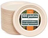 HAAGO 100 Platos Desechables y Biodegradables de Caña de Azúcar Ecológicos y Compostables, 18cm
