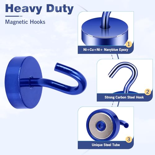 Image of Neosmuk Magnetic Hooks Steel Tube Design for Cruise,40lb+ Navyblue,10 Pack | Cruise Ship Essentials,Heavy Duty Magnett Hooks for Cabins, Refrigerator, Grill, Hanging, and Travel Extra Strong Must-Haves