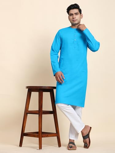 Image of Men's Pure Cotton Solid Kurta Pajama Set Round Neck Casual Yoga Dress