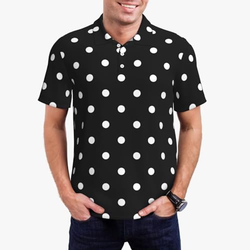Polo para hombre SEPTYK con diseño de puntos negros y blancos, manga corta, para golf, trabajo, casual, verano y playa miniatura 2