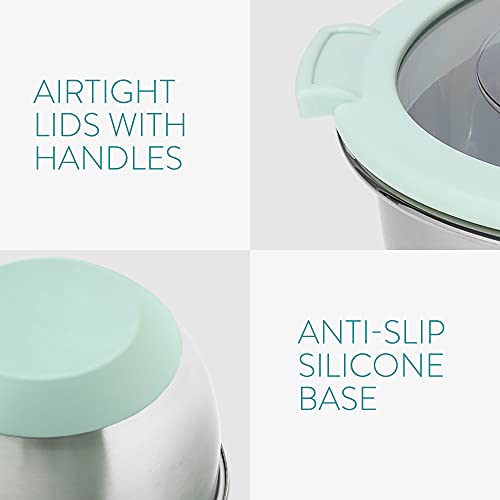 Foto von Navaris Edelstahl Schüssel Schale mit Deckel - 3-teiliges Set Rührschüssel Salatschüssel - Edelstahlschüssel Schüsselset Behälter in Mintgrün