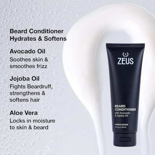 Image of ZEUS Italian Cypress Beard Wash Set for Men with Green Tea & Essential Oils | Beard Shampoo & Conditioner Duo with Natural Oils to Hydrate, Soften, Cleanse & Strengthen Facial Hair (Made in USA)