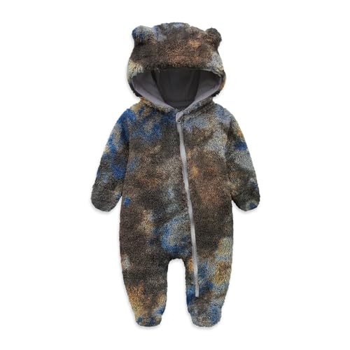 Image of Jimonda Baby Tie Dye Snowsuit Winter Fleece Jumpsuit 0-18 Months, 100% Polyester Hooded Romper with Bear Ears for Infant