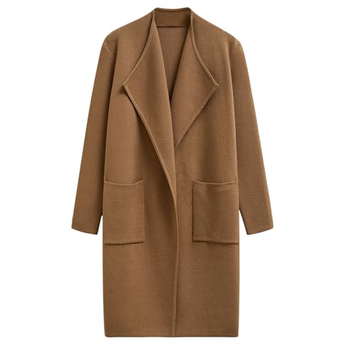 CHICWISH Women Open Front Knit Long Cardigan Patch Pocket Long Sleeve Fall Winter Casual Chunky Coatigan Sweater Coat