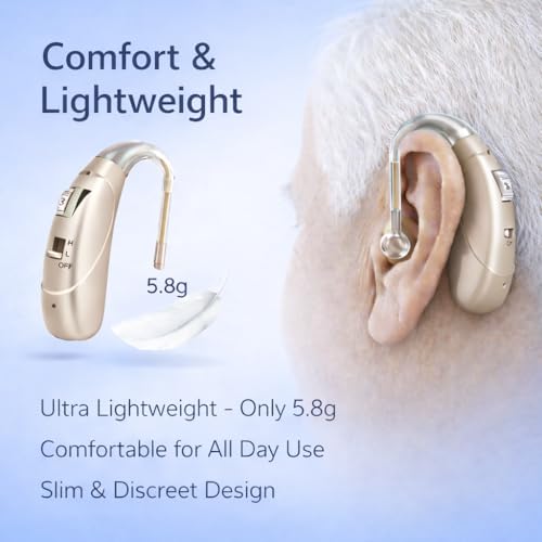 Image of Rechargeable Digital BTE Hearing Aid for Old Age with Type-C Charging for Severe to Profound Hearing Loss - Volume Control | Noise Reduction | Comfort Fit for Adults & Seniors (6 Month Warranty) (Rose Gold, For Single Ear)