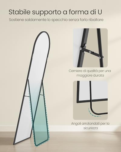 SONGMICS Specchio a Figura Intera, 160 x 50 cm, Specchio da Terra ad Arco con Supporto, Cornice in Lega di Alluminio, Vetro Temperato, Camera da Letto Soggiorno, Nero Inchiostro LFM031B01 - Immagine 4