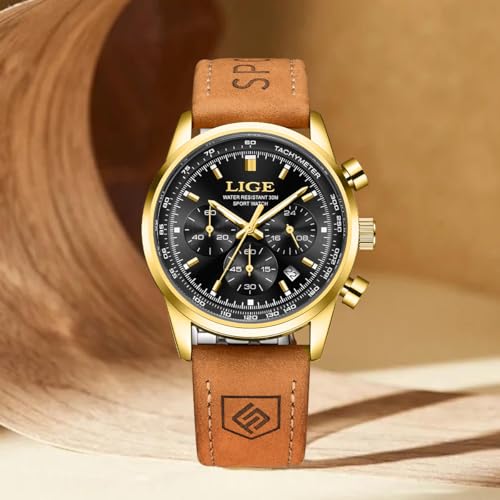 Image of LIGE Mens Roulette Wheel Watches Casino Themed Quartz Analog Watch 3ATM Waterproof Glowing Man Wrist Watches