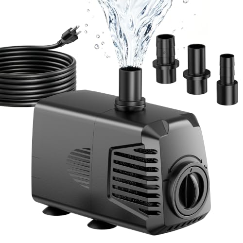 Image of POPOSOAP 200GPH Submersible Water Pump, Water Fountain (700L /H, 12W) with 5.9FT High Lift Adjustable & 3 Nozzles & 9.8FT Cord, Ultra Quiet Aquarium Pump for Pond Fountain Waterfall Hydroponics-Q102