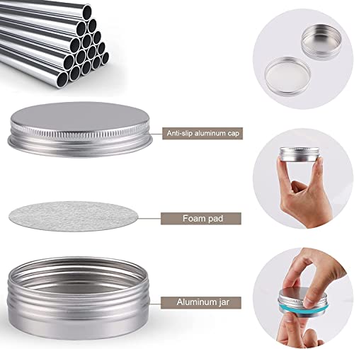 102 Pack Round Cans with Screw Lid 1 Oz Aluminum Metal Tins DIY Food Candle Containers for Lotion Bars, Balms, Salve, Spices, Beard Balm, Crafts with 4 Markers 5 Sheets Label Stickers (Silver)