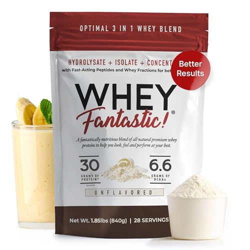 Fantastic Nutrition 3-in-1 Whey Protein Powder Unflavored 2.2lb – 30g of Grass-Fed Protein from Whey Hydrolysate, Isolate and Concentrate per Serving – Non-GMO, Soy-Free, Sugar-Free – 28 Servings