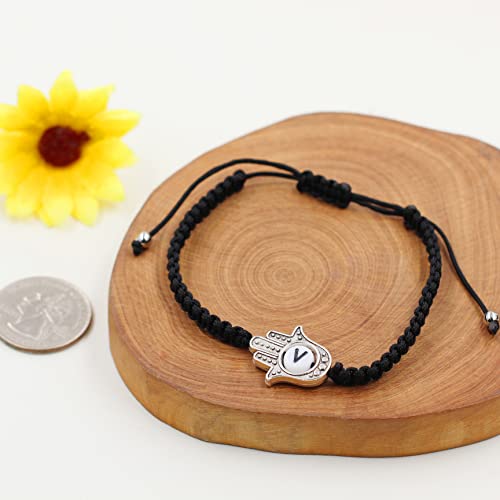 Image of Uloveido Customized A to Z 26 Letters Hand of Fatima Bracelet - Fatima Hamsa Hand Evil Eye Protection Bracelet Lucky Charm Adjustable Braided Black String