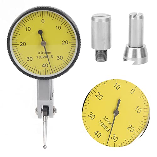 0.01mm Lever Dial Test Indicator Meter Tool Kit Gage with Grey Case Fine Black Scale 180° Rotation Probe High Accuracy Aluminum Material Yellow Scale Readability