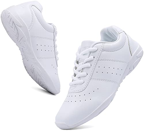 Image of BAXINIER Youth Girls White Cheerleading Dancing Shoes Athletic Training Tennis Walking Breathable Competition Cheer Sneakers