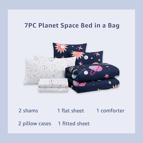 Image of Queen Comforter Sets Planet Space 7 Pieces Bed in a Bag for Girls Boys Teen