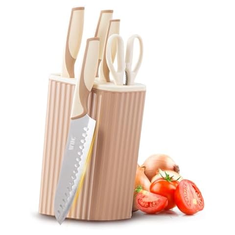RETROSOHOO Knife Khaki Set, 6-Pieces Ultra Sharp Professional Knife Set for Kitchen,Stainless Steel Cooking Knife Set with Knife Block Holder, Chef Knives for Home Restaurant Apartment (Khaki) Cover