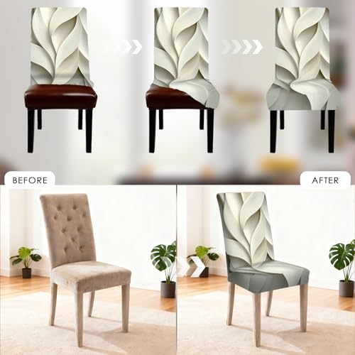 Image of Nuxovilar 4PCS White Wavy Texture Stretch Chair Covers 23.6x70in