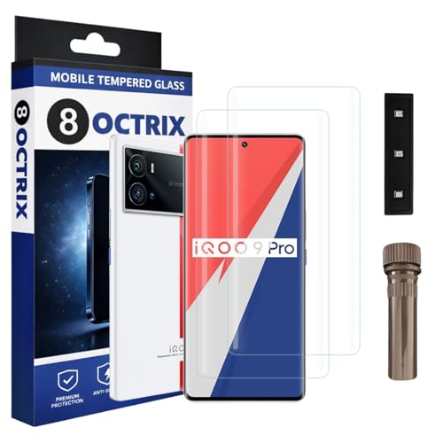 Image of Curved UV Tempered Glass Screen Protector for Vivo iQOO 9 Pro | Transparent | Pack of 2 | Full Screen Coverage with UV Installation Kit
