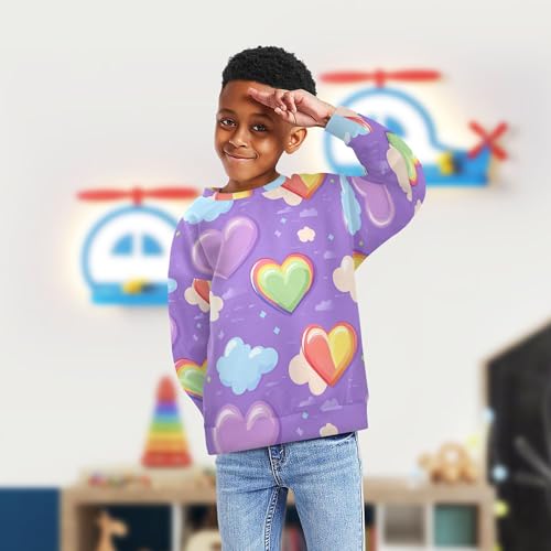 JUNZAN Colorful Hearts Rainbow Purple Little Kids Pullover Hoodie Fleece Hoodies for Girls Camping 4T4