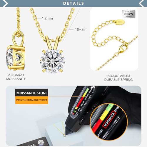 KRKC&CO Moissanite Necklace for Women, Anniversary Wedding Gift to Wife Mom, Sterling Silver Solitaire Pendant for Her, 4-Prong, GRA, 0.5/1/2/3/4CT Jewelry for Birthday Bridal2
