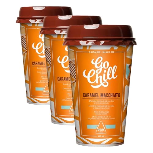 Go Chill - Bebida de Café Lista para Beber - Sabor Caramelo Machiatto - Lista para Llevar - Elaborada a Base de Café y Leche - 230 ml (Paquete de 3)